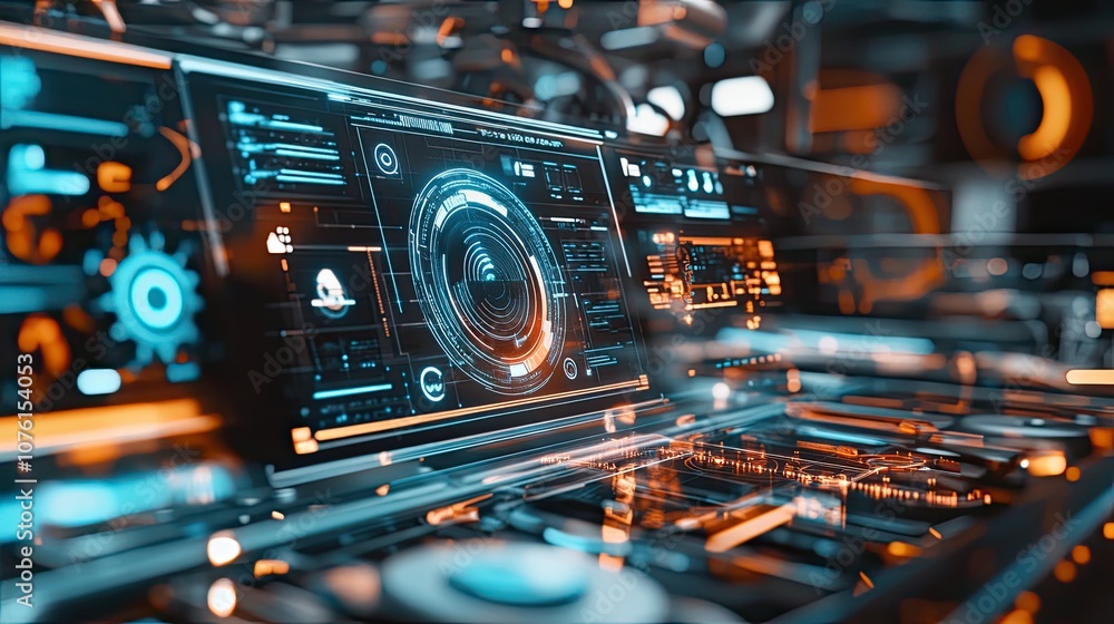 Poster futuristic digital interface with interactive elements