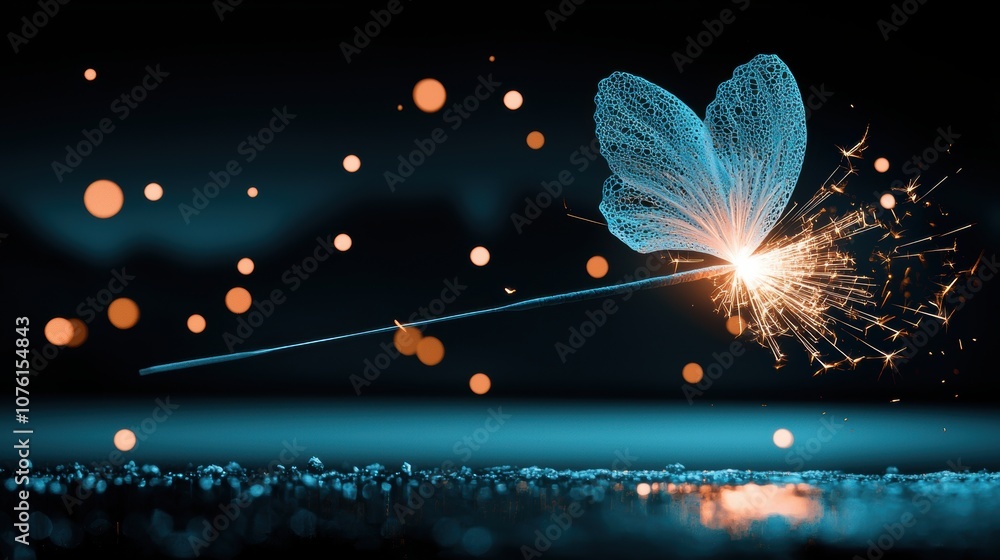 Aufkleber close up of a sparkler burning down, with a shower of sparks creating a mesmerizing bokeh effect aga