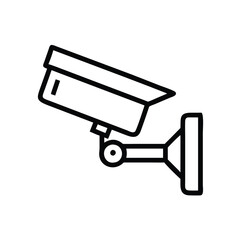 CCTV security camera outline icon, Vector outline icon of a CCTV surveillance camera, symbolizing security, monitoring, and video surveillance in a minimalist style.
