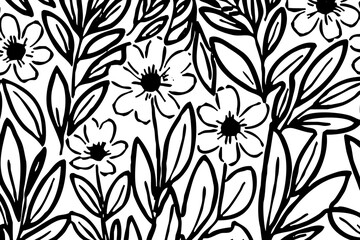 Black and white botanical pattern. For use in graphics, materials. Abstract plant shapes.