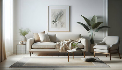 1 Capture a sleek Scandinavian-style sofa with clean lines and neutral tones, set against a white ba1 (2)