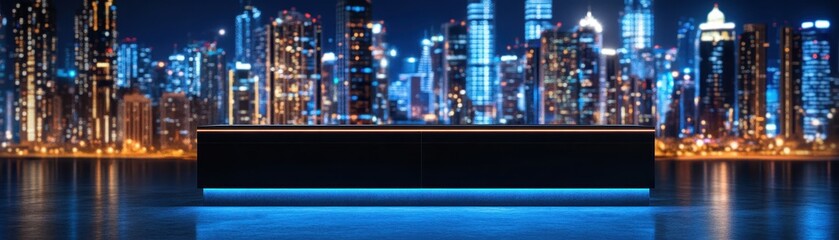 Modern Exclusive News Desk Featuring Minimalist Decor in a Bustling City Setting