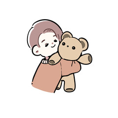 クマのぬいぐるみを抱きしめる男性のイラスト