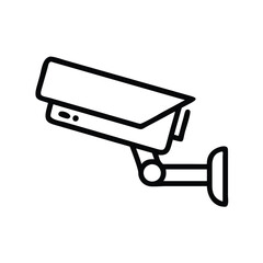 CCTV security camera outline icon, Vector outline icon of a CCTV surveillance camera, symbolizing security, monitoring, and video surveillance in a minimalist style.
