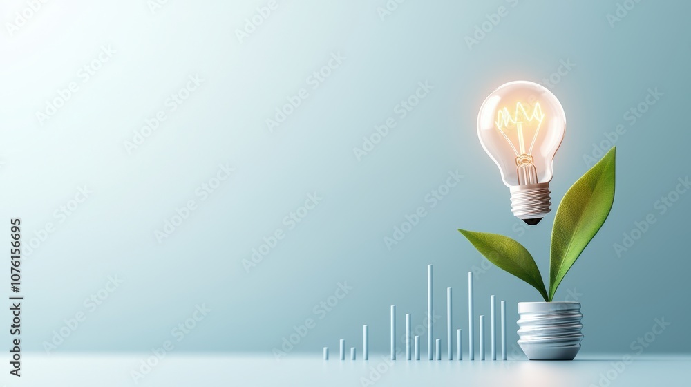 Poster a single light bulb exploding on a graph chart showing exponential growth, symbolizing the impact of