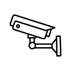 CCTV security camera outline icon, Vector outline icon of a CCTV surveillance camera, symbolizing security, monitoring, and video surveillance in a minimalist style.
