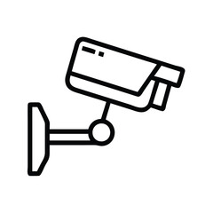 CCTV security camera outline icon, Vector outline icon of a CCTV surveillance camera, symbolizing security, monitoring, and video surveillance in a minimalist style.
