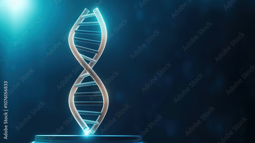 Poster 3d rendering of double helix dna structure with glowing effects, symbolizing data technology and gen