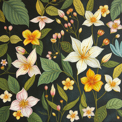 Botanical pattern for printing on wall decorations, covers. Artistic brush strokes.