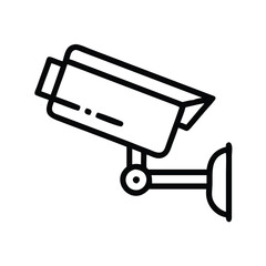 CCTV security camera outline icon, Vector outline icon of a CCTV surveillance camera, symbolizing security, monitoring, and video surveillance in a minimalist style.
