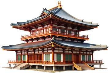 A traditional wooden Japanese pagoda with intricate architectural details and vibrant colors, showcasing cultural elegance and historical beauty, set against a transparent background