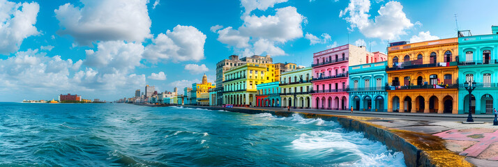 Panoramic view of the sea wall in Havana