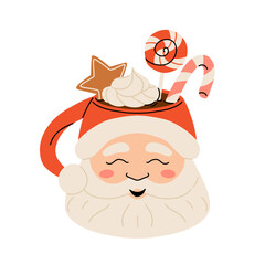 Christmas chocolate and eggnog drinks, winter holiday hot cups, vector icons. Christmas eggnog or milk punch beverages in cups and mugs, hot chocolate drinks for New Year and Xmas greeting card