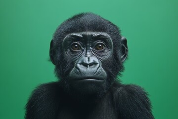 Fototapeta premium Monkey Day. Cute monkey on a green background. Animal wallpapers. A postcard with a funny mammal.