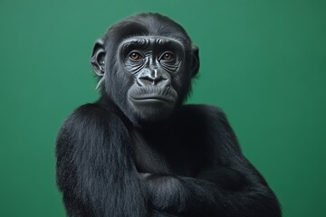 Obraz premium Monkey Day. Cute monkey on a green background. Animal wallpapers. A postcard with a funny mammal.