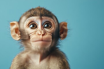 Monkey Day. Cute monkey on a blue background. Animal wallpapers. A postcard with a funny mammal.