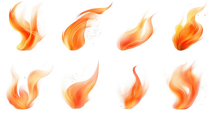 Fiery vector set of realistic flames, swirling inferno with blazing sparks, intense heat and dynamic fire for design