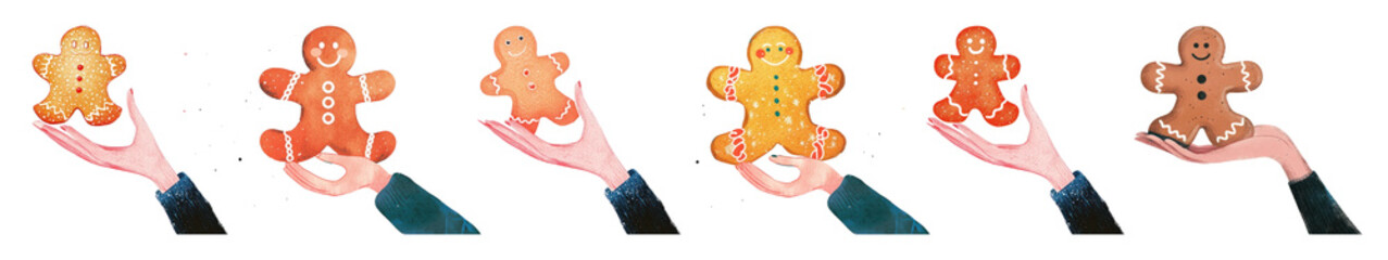 Naklejka premium Hand holding Christmas object png cut out element set