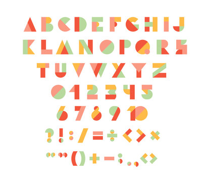 Typography font with geometric alphabet. Modern abstract typeface design with letters and numbers in geometry style. Set of English characters and digits, vector illustration