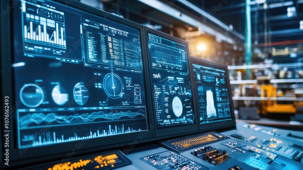 Poster advanced control room with high-tech displays