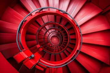 Vibrant Abstract Overhead Shot of a Red Spiral Staircase Showcasing Dynamic Architectural Elements with a Modern Aesthetic and Eye-Catching Design