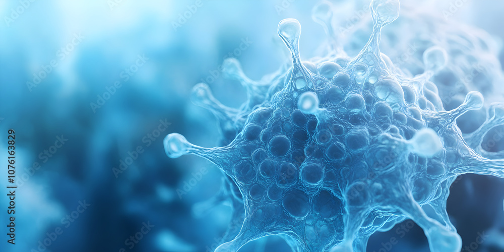 Poster microscopic world: a close-up view of a virus, its intricate structure and sharp spikes revealed in 