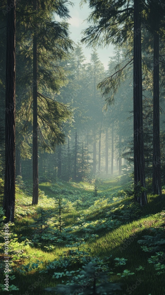 Poster A forest with trees and a path