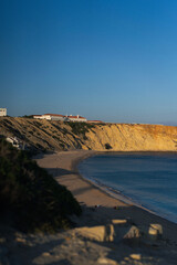 View of the sunset sea from the mountain in Sagres