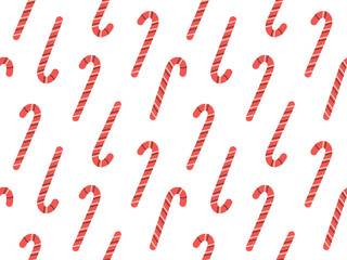 Candy cane seamless pattern on white background. Vector of traditional candy