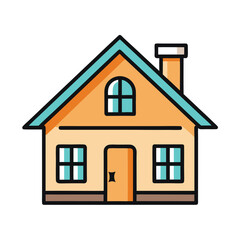 Charming vector illustration of a cozy cottage duplex, featuring rustic architecture, peaked roofs, and lush greenery. Ideal for designs that evoke warmth, comfort, and countryside living.