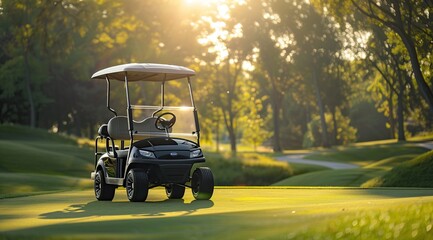 Black Golf Cart on a Sunny Green Course