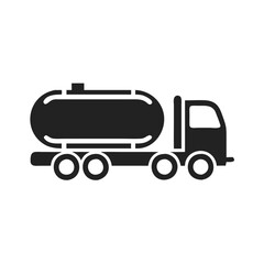Silhouette icon of fuel tanker truck, Black silhouette vector icon of a tanker truck used for fuel or liquid transportation. Simple and solid design.
