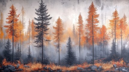 Exploring a Serene Autumn Forest Landscape in Misty Ambiance