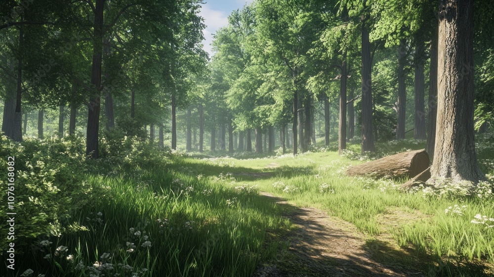 Poster A forest with a path through it