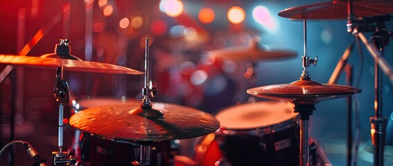 Naklejka premium Close-up of Drum Set Cymbal and Snare Drum