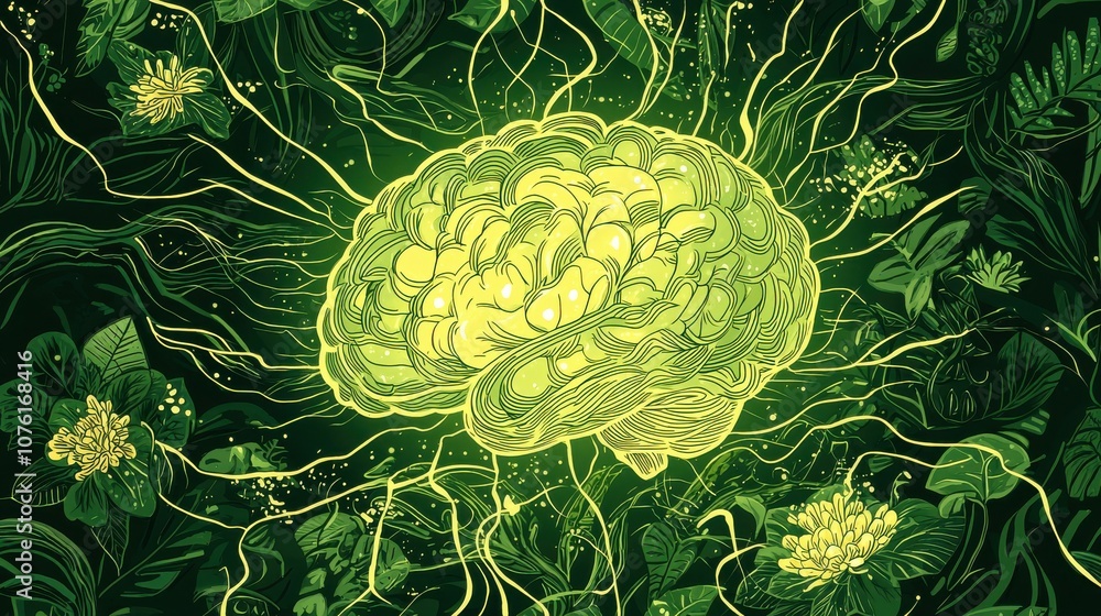 Poster illuminate your mind exploring the concept of a brain surrounded by light in nature and beyond