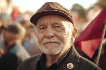 Latvia Independence Day Celebration Elderly Man with Patriotic Expression in Festive Crowd