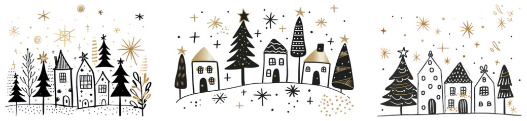 Fototapeta premium Doodle Christmas tree png cut out element set
