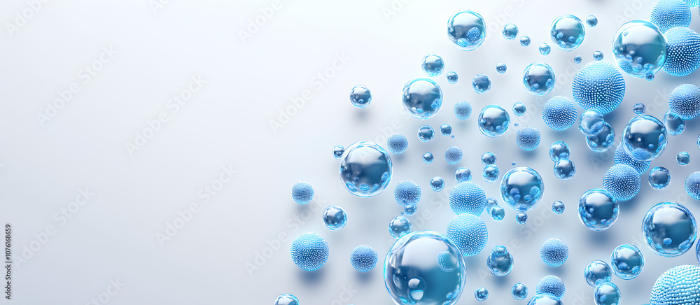 Poster abstract blue spheres: a minimalist, yet elegant composition featuring an array of vibrant blue sphe