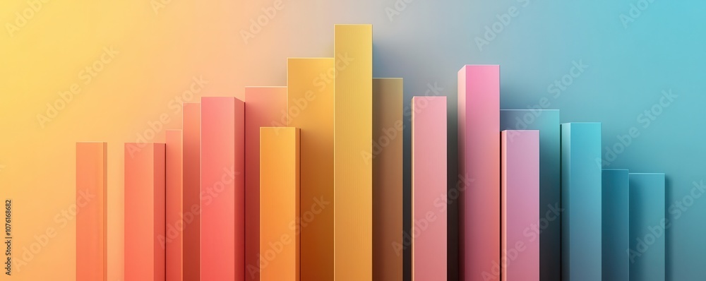 Poster a vibrant 3d bar chart in pastel colors against a gradient background, representing data visualizati