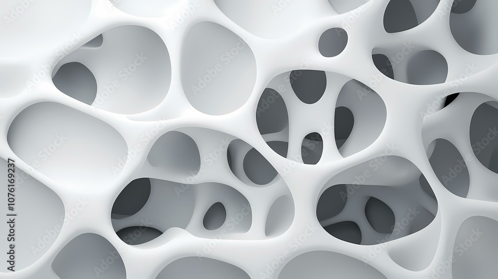 Poster the image shows a close-up of a white, abstract, organic structure with a network of interconnected 