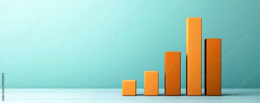 Poster a minimalistic image showcasing orange bar graphs increasing in height against a light teal backgrou