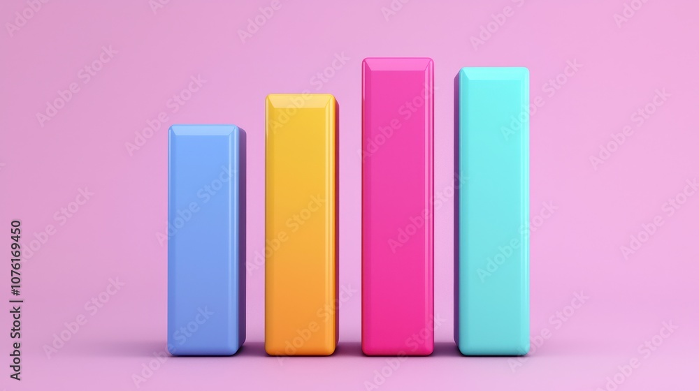 Poster a vibrant chart with colorful bars on a pink background, representing data visualization and analysi