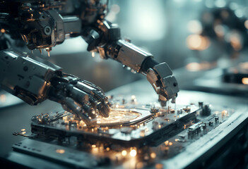 deep user engineering robot manufacturing mechanized showing automation industry future usage concept design machine operation graphic interface inventive learning