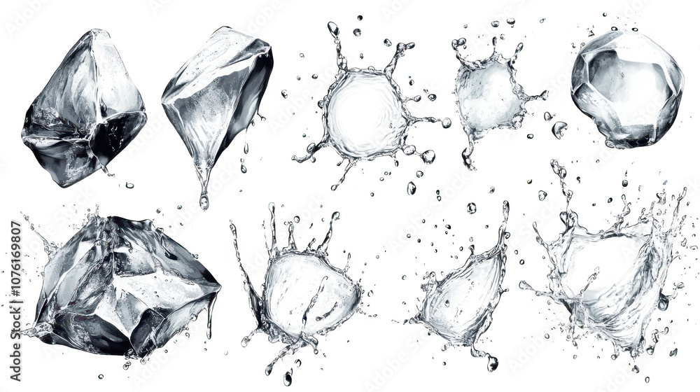Canvas Prints ice cubes splashing refreshingly in crystal clear water, cool and invigorating summer drink