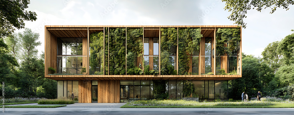 Poster green architecture eco building unique eco-friendly architecture with green elements
