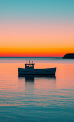 A small boat floating on the sea at sunset generated by AI