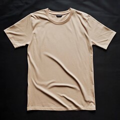 flatlay mockup in beige, tshirt, ultra hd, studio lighting, black background,generative ai