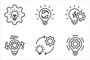 Idea generation linear icon set. Process of creation brilliant concepts. vector illustration on white background