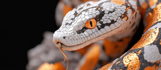 captivating snake illustration with intricate scales and vibrant orange and black patterns, showcasing its mesmerizing eyes and detailed texture